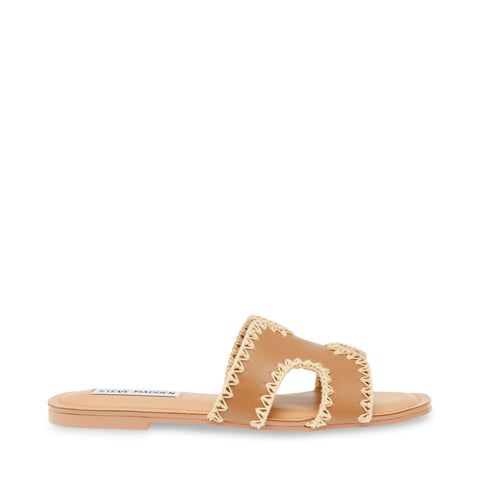 Steve Madden Zigzag Sandal Cognac Action Leather Sandálias Rasas Primavera Verão 2024