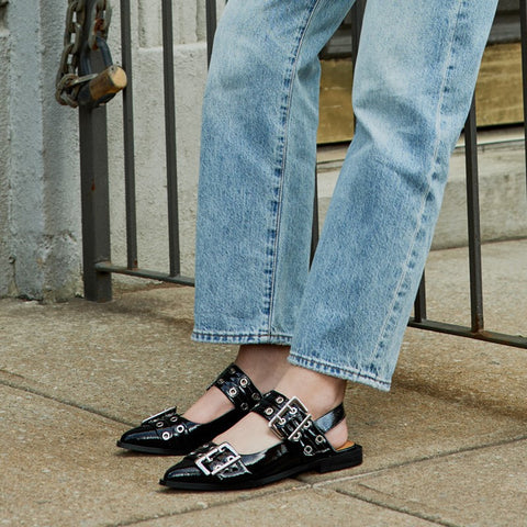 Steve Madden Grand Ave Sandals Black Patent Casual Chic