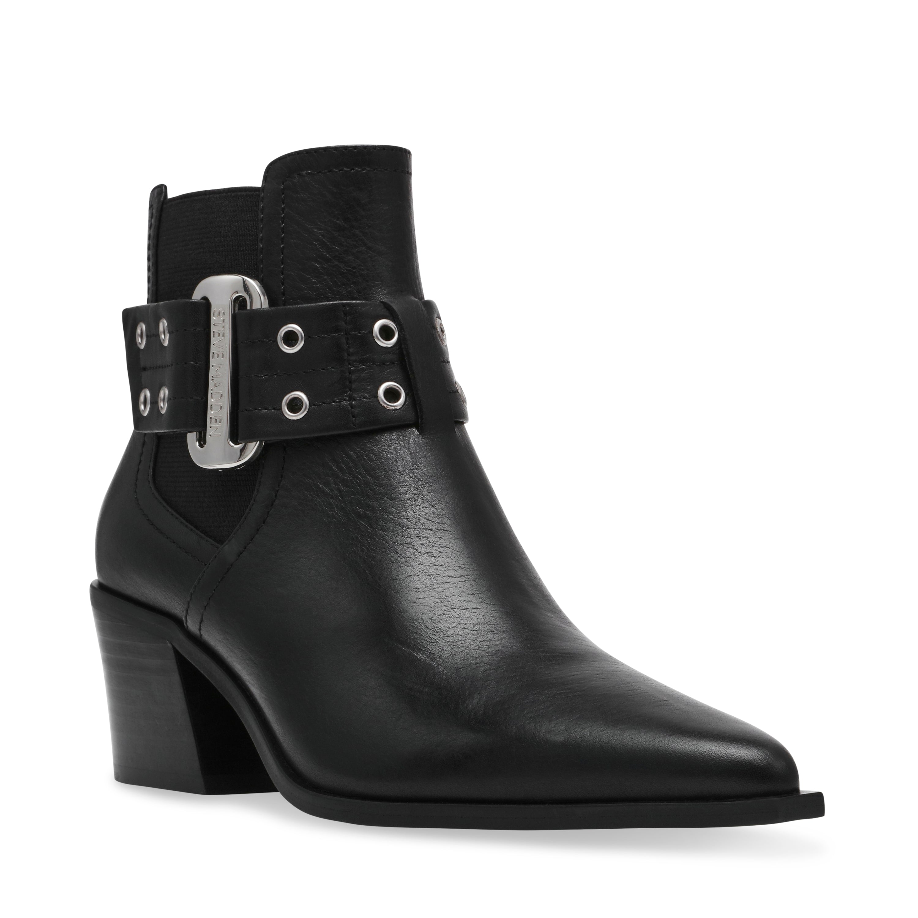 Galloway Heeled Ankel Boots Black Action Leather- Hover Image