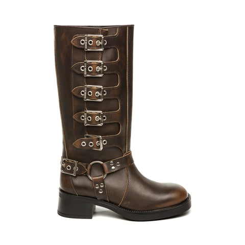 Steve Madden Battle Boot Brown Leather Carryover FW23