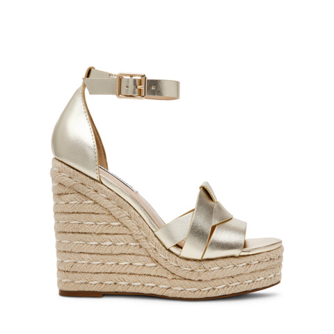 Steve Madden Sivian Sandal Gold Leather Cunhas e Plataformas Primavera Verão 2024